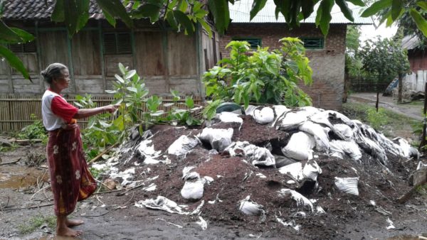FOTO OYAN: Warga saat menunjukkan pupuk Kompos yang menumpuk di Desa Rade.